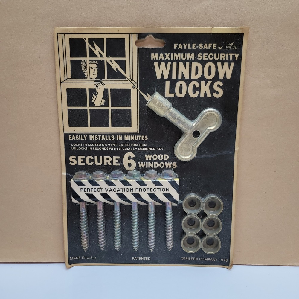 Vintage Fayle-Safe Maximum Security Window Locks 6 Wood Windows Trileen 1978 USA